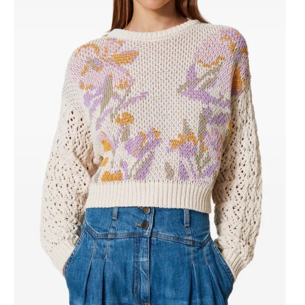 Twinset Floral Jacquard Sweater Size XL Women Cotton Long Sleeve Pullover